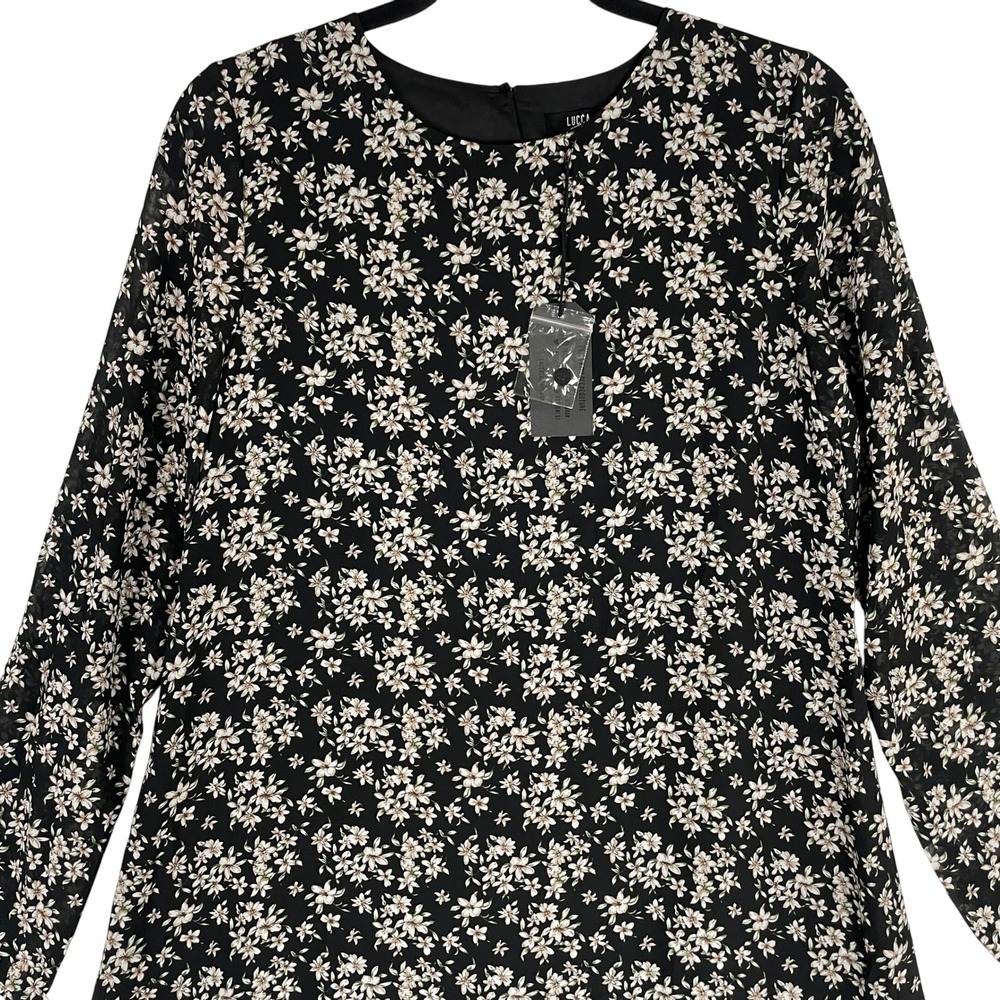 Lucca Los Angeles Black Floral Long Sleeve Mini Dress‎ - Women's Size S